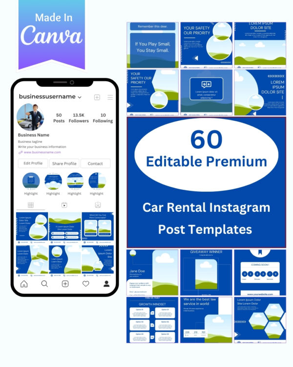Car rental Instagram Post Canva Templates - Canva Editable