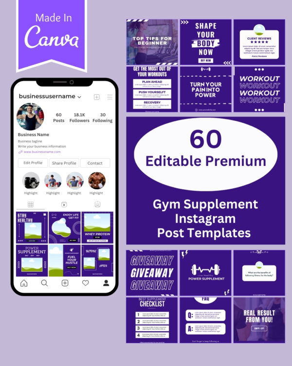 Gym Supplement Instagram Post Templates - Canva Editable Instagram Post