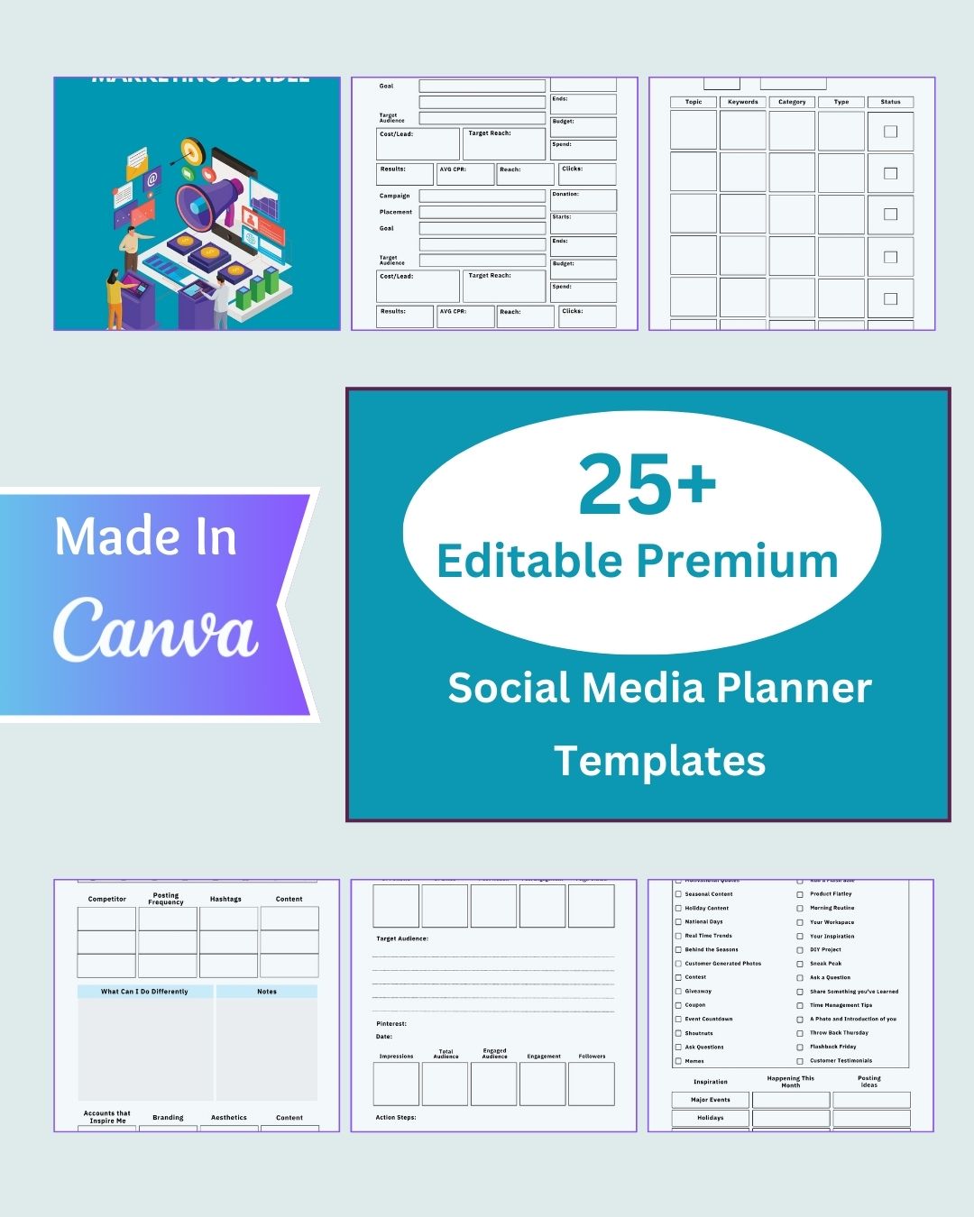 Canva Social Media Planner: Content Calendar & Tracker (Instant Download)