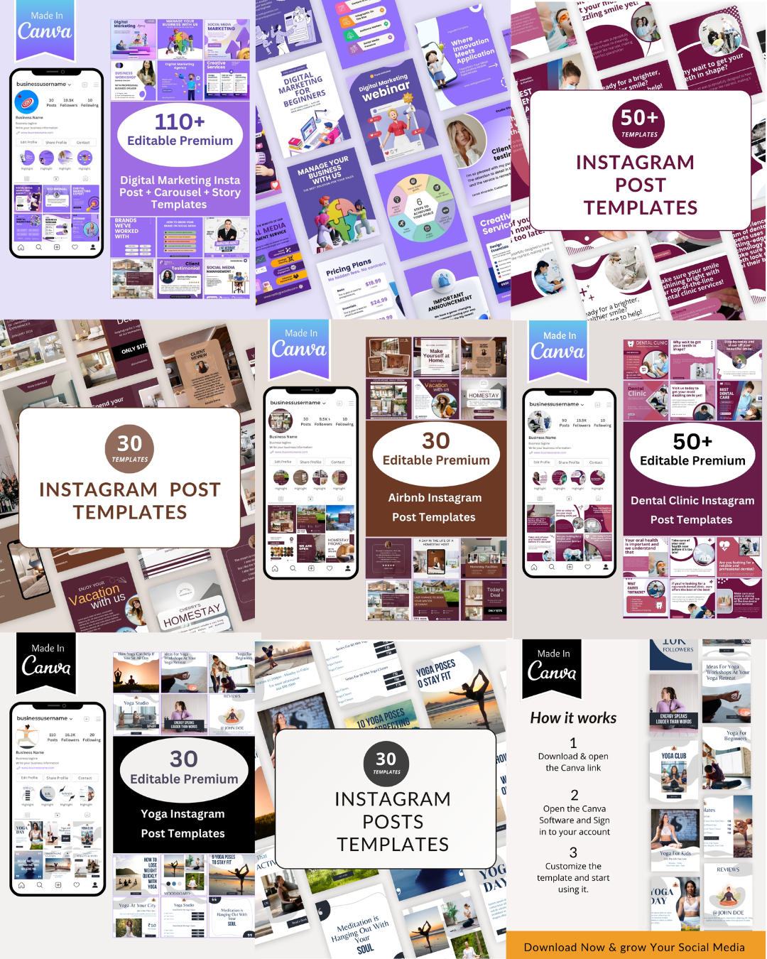 Airbnb, Nutrition, Travel, Psychologist, Dental, Showcase, FastFood, Beauty, Salon, Business, Rental, Infographics, Marketing, Gym, Jewelry, RealEstate, Restaurant, Planner, Social