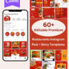 60+ Fast Food Instagram Post & Story Canva Editable Templates