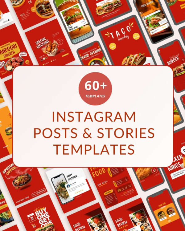 60+ Fast Food Instagram Post & Story Canva Editable Templates