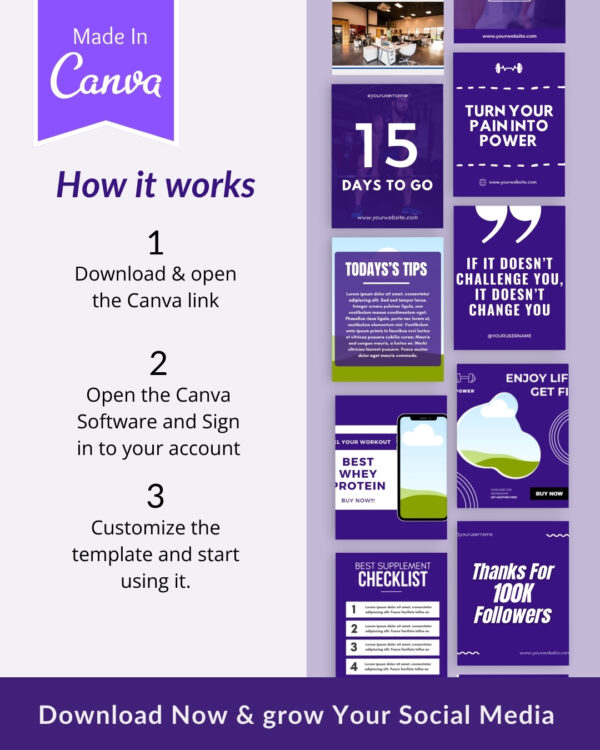 Gym Supplement Instagram Post Templates - Canva Editable Instagram Post