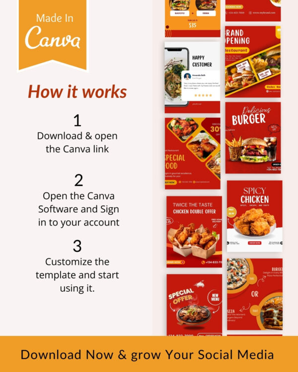 60+ Fast Food Instagram Post & Story Canva Editable Templates