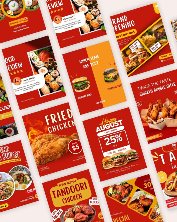 60+ Fast Food Instagram Post & Story Canva Editable Templates