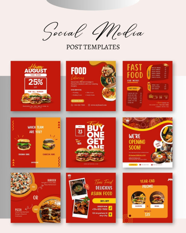 60+ Fast Food Instagram Post & Story Canva Editable Templates