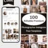 ake your photography brand to new heights with these 100 professionally designed Instagram templates! Perfect for photographers, studios, and creative professionals, these templates are fully editable in Canva—no design skills required! 🔥 What’s Included? ✔ 100 Instagram post templates ✔ Fully customizable in Canva (Free & Pro users) ✔ Edit text, colors, fonts, and images to match your photography style ✔ Ideal for promoting services, showcasing portfolios, and sharing tips ✔ Clean, modern, and visually striking designs 🚀 Why You’ll Love It ✔ Save hours with ready-to-use templates ✔ Create a professional, cohesive Instagram feed ✔ Attract clients and boost engagement with stunning visuals 🎯 How It Works Purchase the templates Instantly download the PDF with Canva link Open in Canva and start customizing 📌 No software needed – just a free Canva account! 🔥 Showcase your photography like a pro! Grab these 100 Premium Photographer Instagram Templates and start creating scroll-stopping content in minutes.