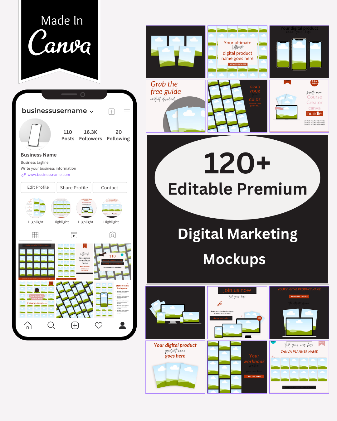 120+ Digital Product Mockup Bundle | Editable Canva Templates