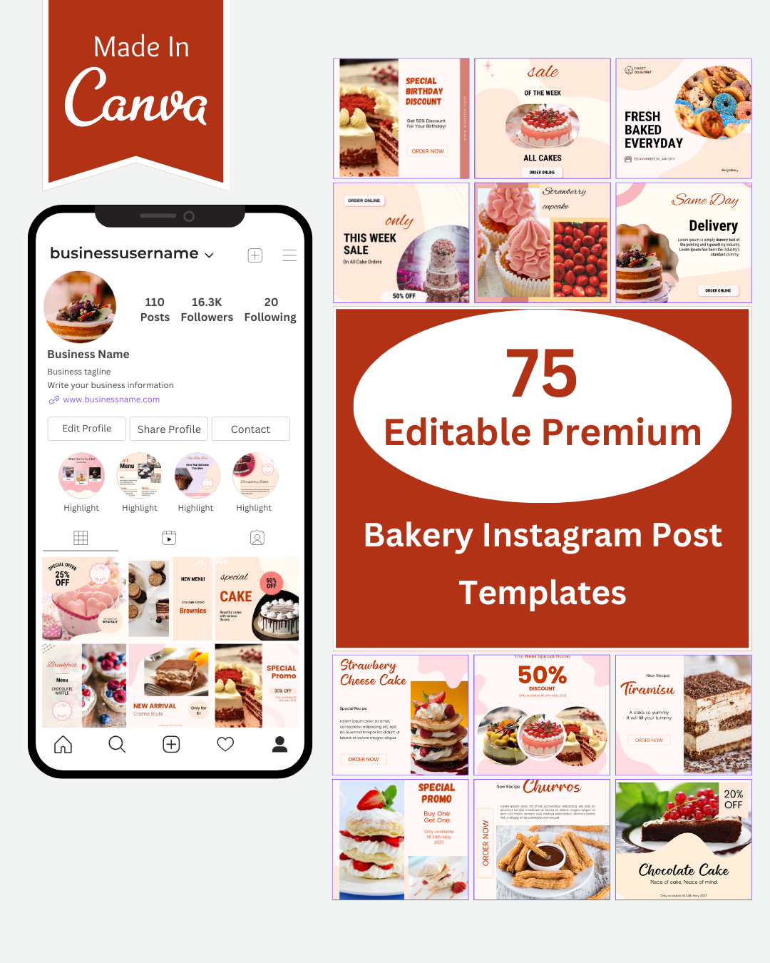 75 Bakery Instagram Post Templates | Editable Canva Templates