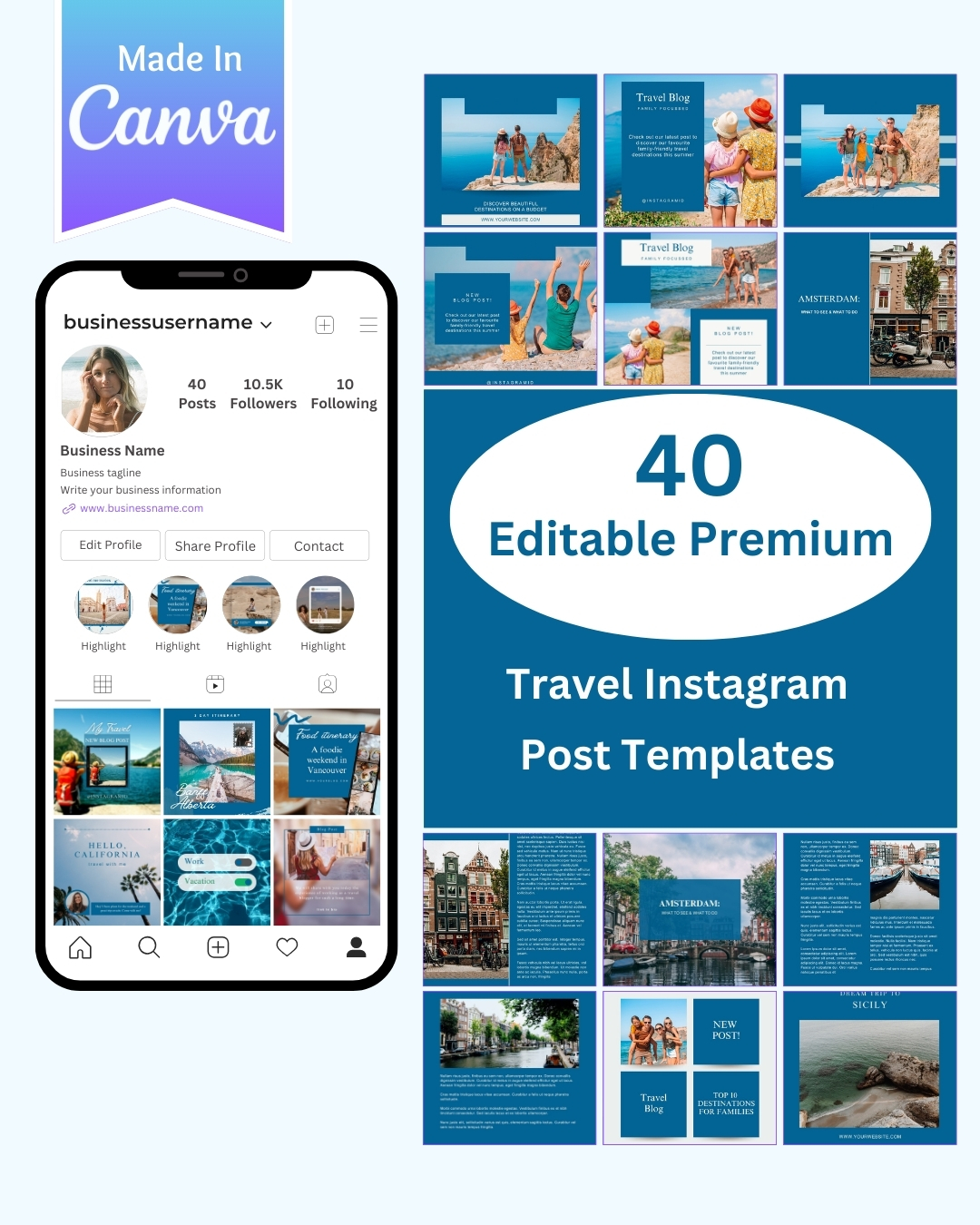 40 Travel Instagram Post Templates- Canva Editable Templates