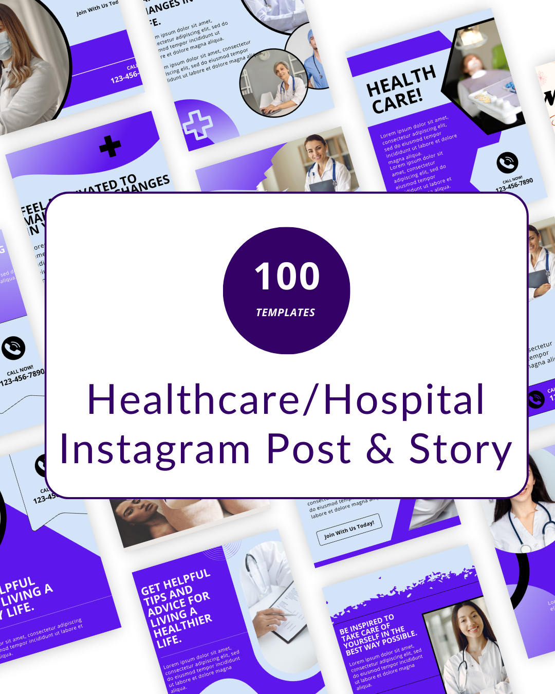 100 HealthcareHospital Instagram Post and Story Canva Templates