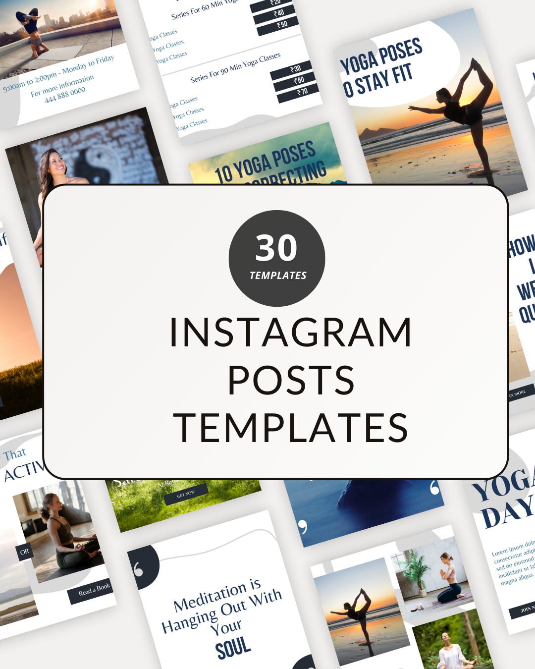 30 Yoga Instagram Post Templates | Editable Canva Templates